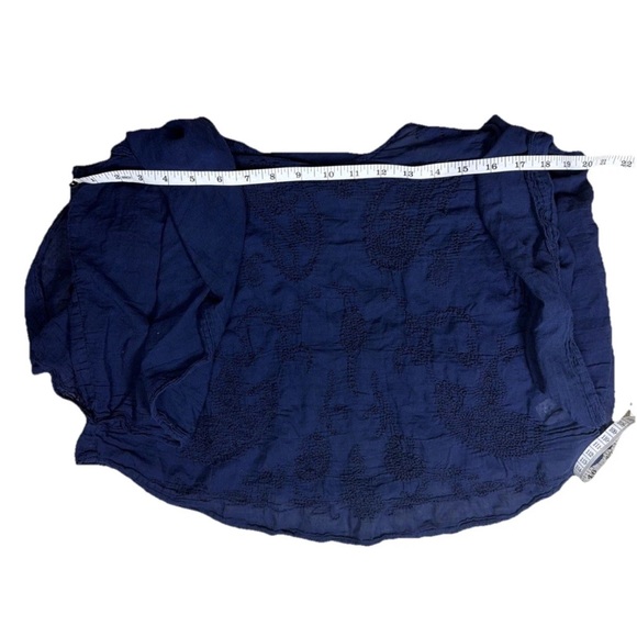 DKNY JEANS Women’s Size L Navy Blue Bat Wing Cotton Embroidered Blouse Flowy - Picture 7 of 10